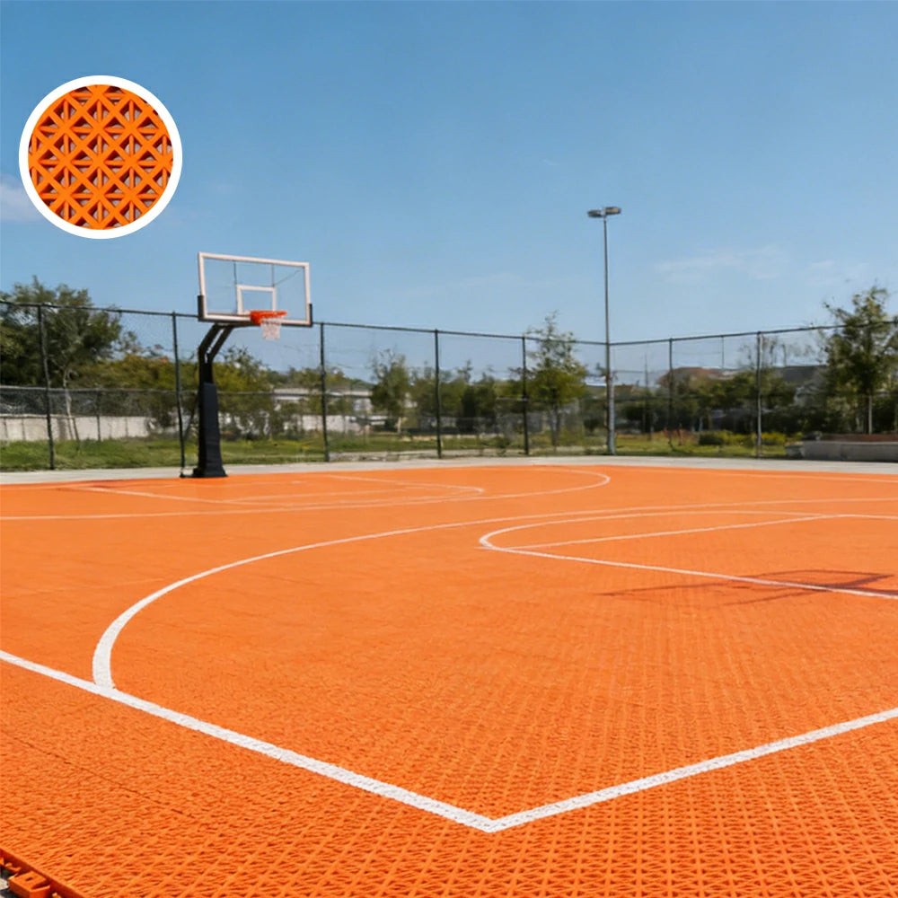DUNK MASTER Interlocking Sports Floor Tiles - Bamboo Pattern Anti-Slip Court Flooring Modular Tiles for Basketball Courts 10/20/30 Square Meters - Orange