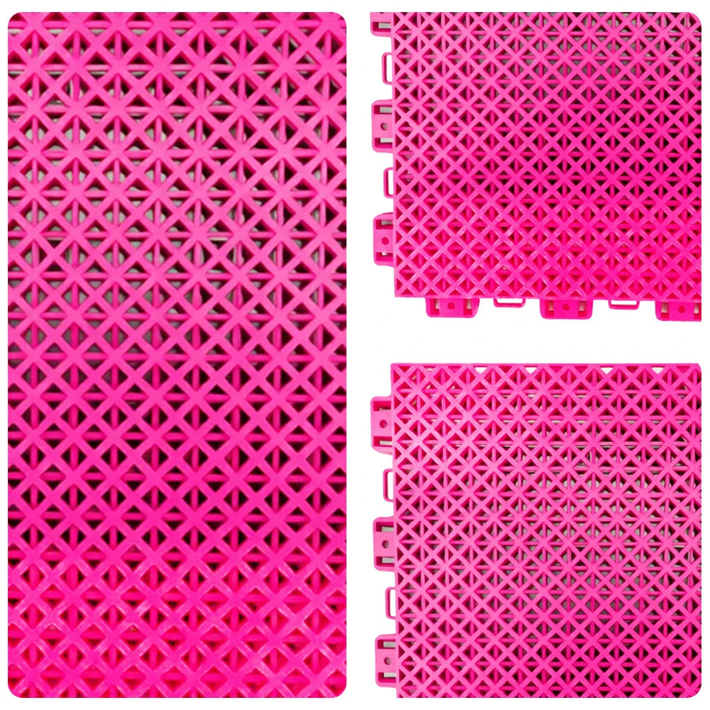 DUNK MASTER Interlocking Sports Floor Tiles - Bamboo Pattern Anti-Slip Court Flooring Modular Tiles for Basketball Courts 10/20/30 Square Meters - Pink