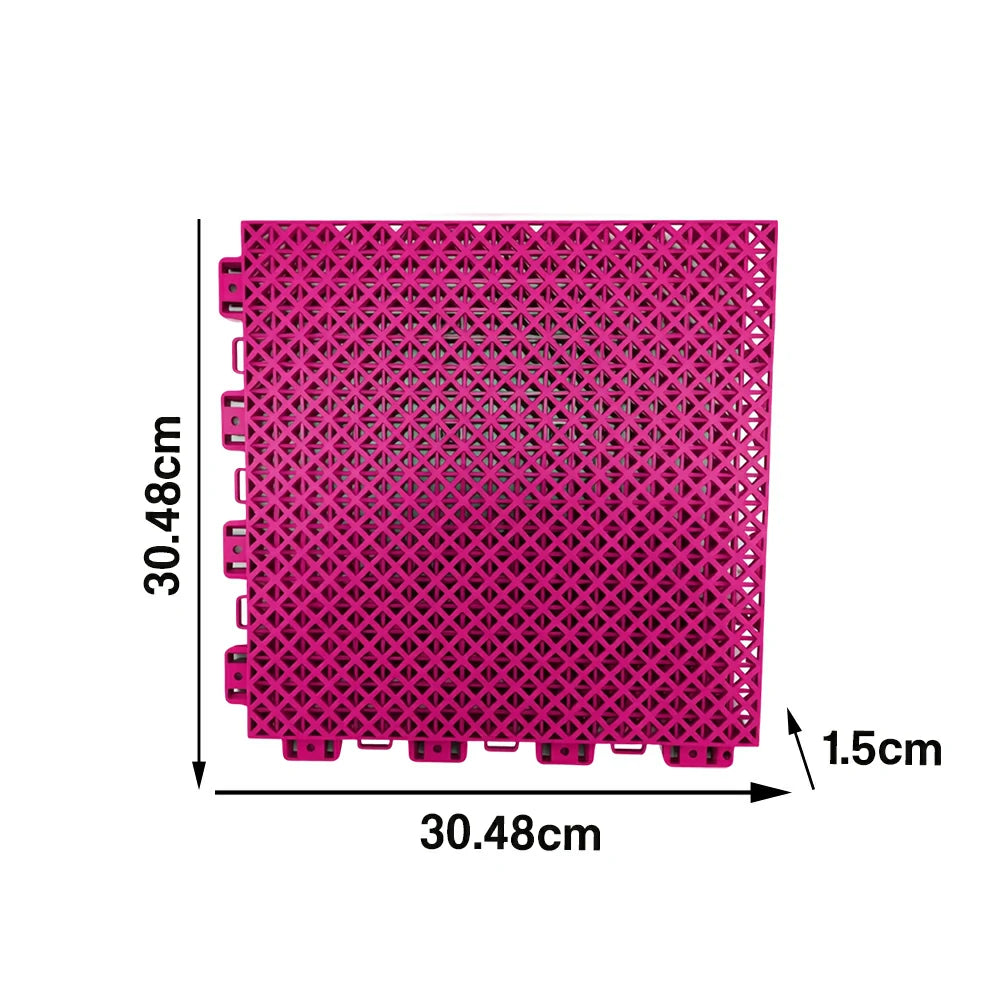 DUNK MASTER Interlocking Sports Floor Tiles - Bamboo Pattern Anti-Slip Court Flooring Modular Tiles for Basketball Courts 10/20/30 Square Meters - Rose Red
