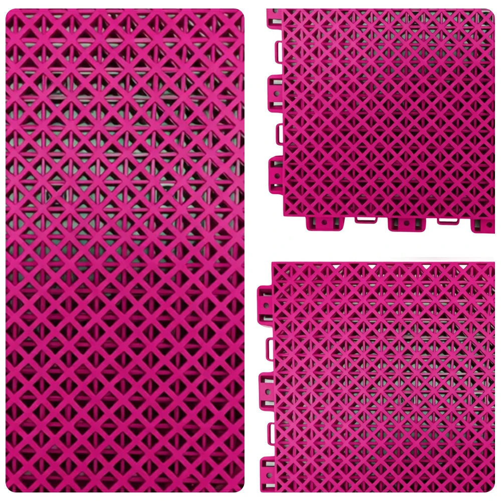 DUNK MASTER Interlocking Sports Floor Tiles - Bamboo Pattern Anti-Slip Court Flooring Modular Tiles for Basketball Courts 10/20/30 Square Meters - Rose Red
