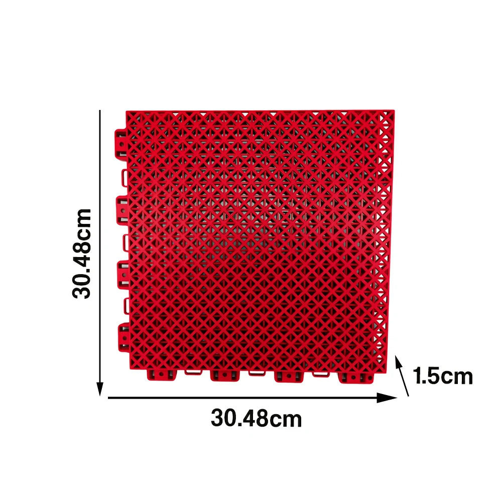 DUNK MASTER Interlocking Sports Floor Tiles - Bamboo Pattern Anti-Slip Court Flooring Modular Tiles for Basketball Courts 10/20/30 Square Meters - Red