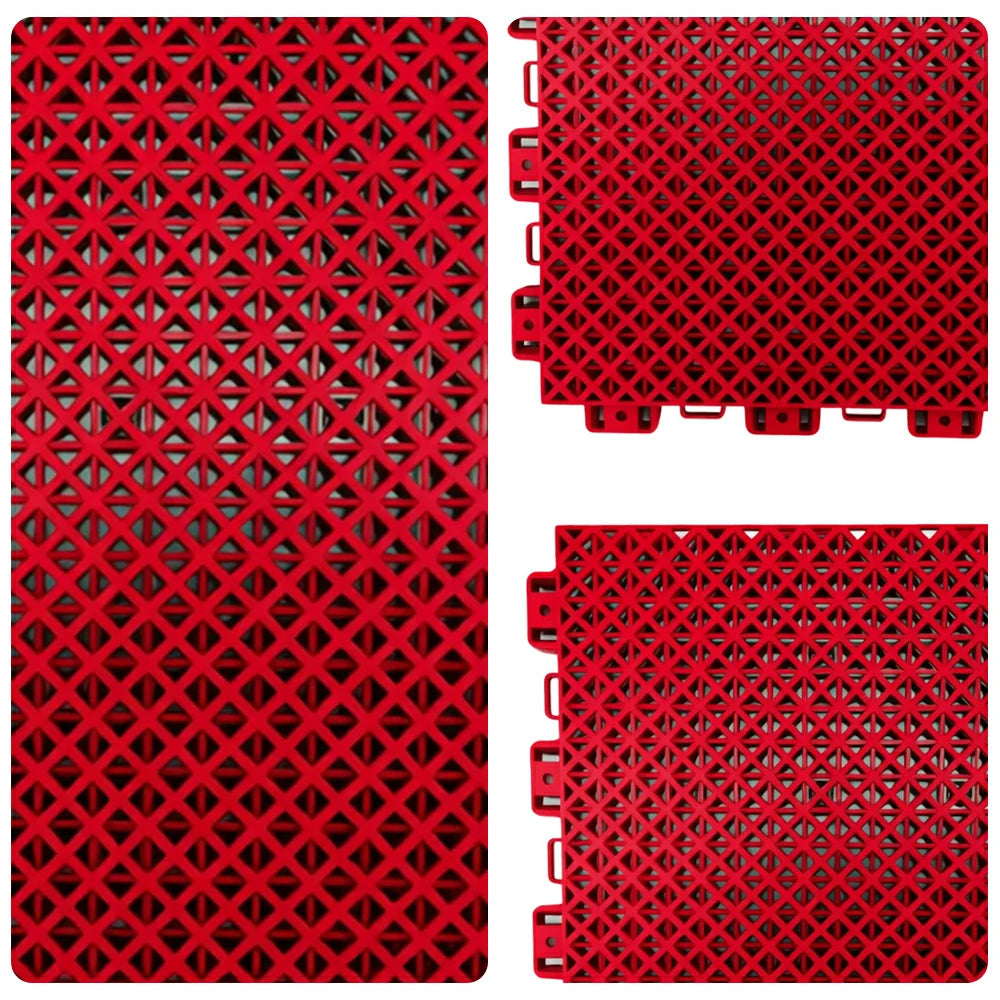 DUNK MASTER Interlocking Sports Floor Tiles - Bamboo Pattern Anti-Slip Court Flooring Modular Tiles for Basketball Courts 10/20/30 Square Meters - Red