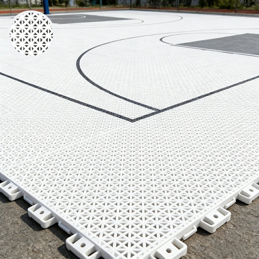 DUNK MASTER Interlocking Sports Floor Tiles - Bamboo Pattern Anti-Slip Court Flooring Modular Tiles for Basketball Courts 10/20/30 Square Meters - White