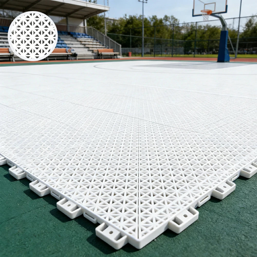 DUNK MASTER Interlocking Sports Floor Tiles - Bamboo Pattern Anti-Slip Court Flooring Modular Tiles for Basketball Courts 10/20/30 Square Meters - White