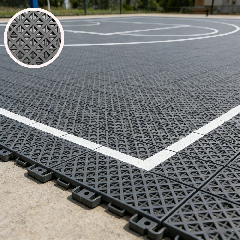 DUNK MASTER Interlocking Sports Floor Tiles - Bamboo Pattern Anti-Slip Court Flooring Modular Tiles for Basketball Courts 10/20/30 Square Meters - Dark Grey