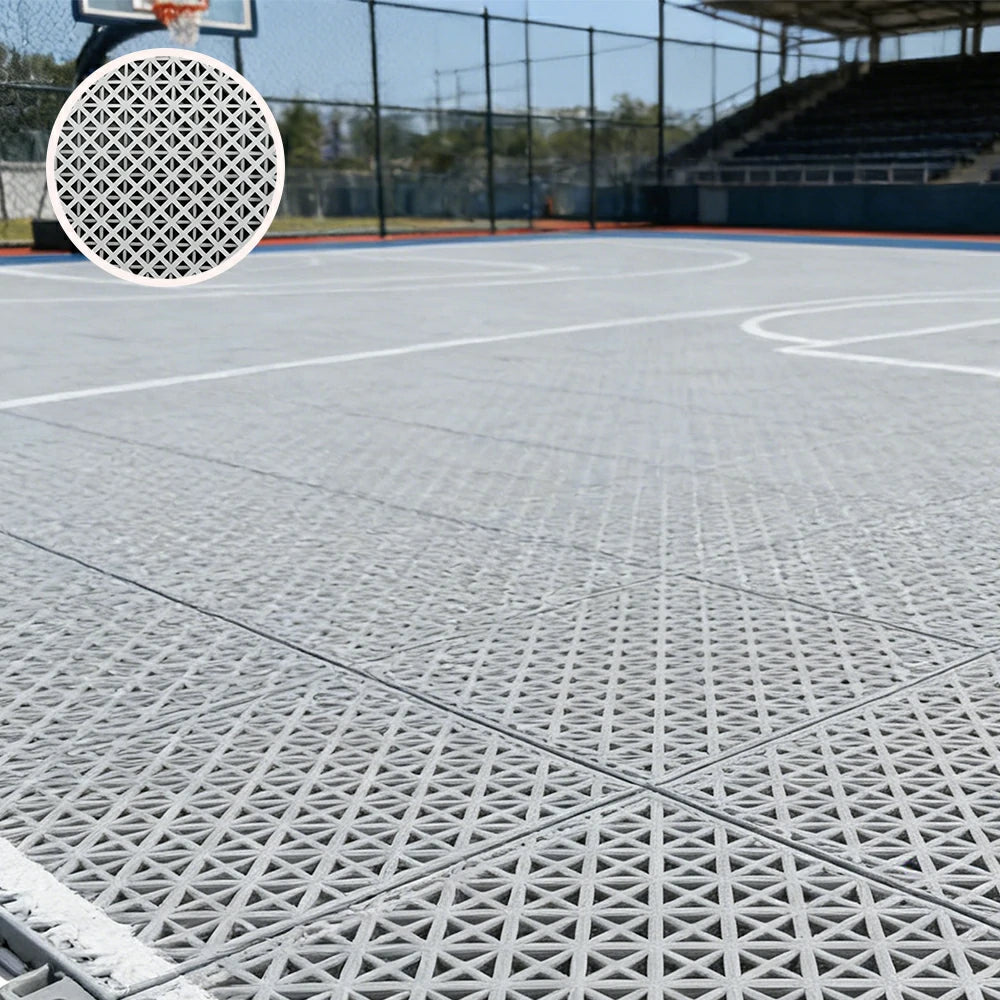 DUNK MASTER Interlocking Sports Floor Tiles - Bamboo Pattern Anti-Slip Court Flooring Modular Tiles for Basketball Courts 10/20/30 Square Meters - Light Grey