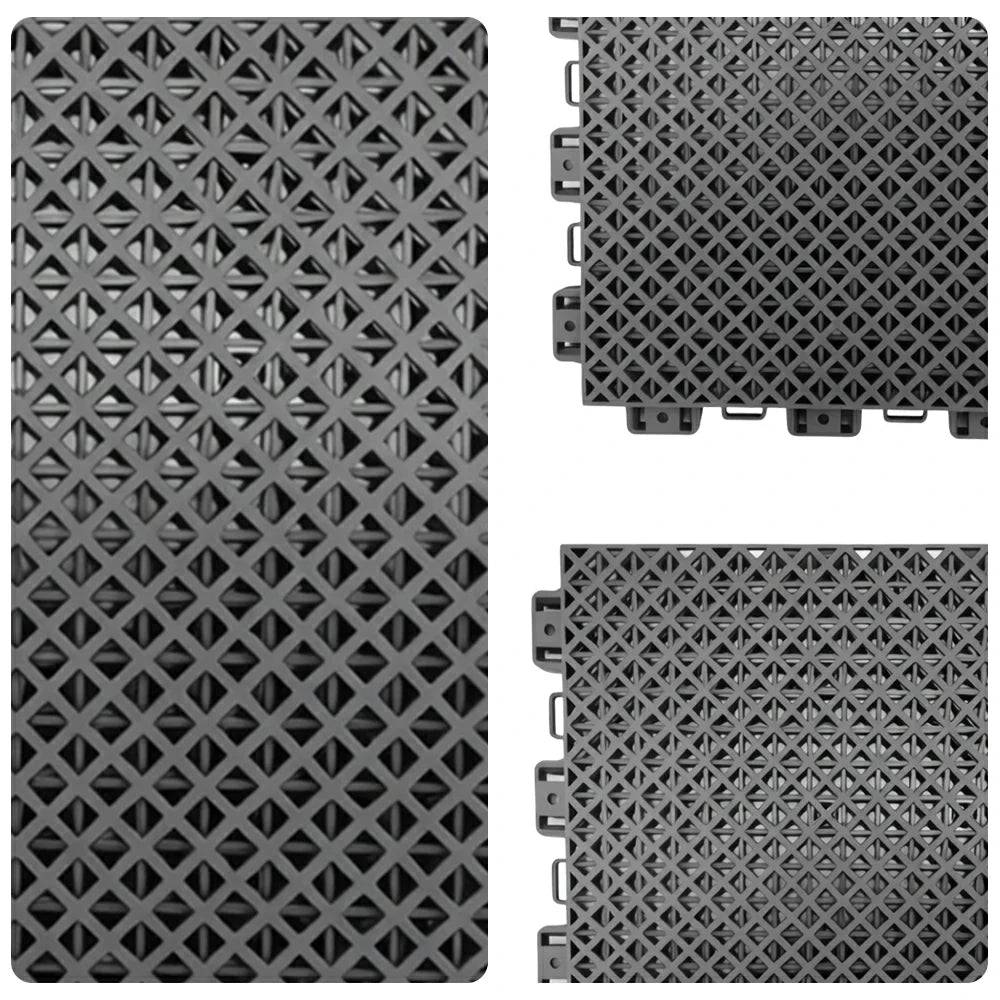 DUNK MASTER Interlocking Sports Floor Tiles - Bamboo Pattern Anti-Slip Court Flooring Modular Tiles for Basketball Courts 10/20/30 Square Meters - Dark Grey