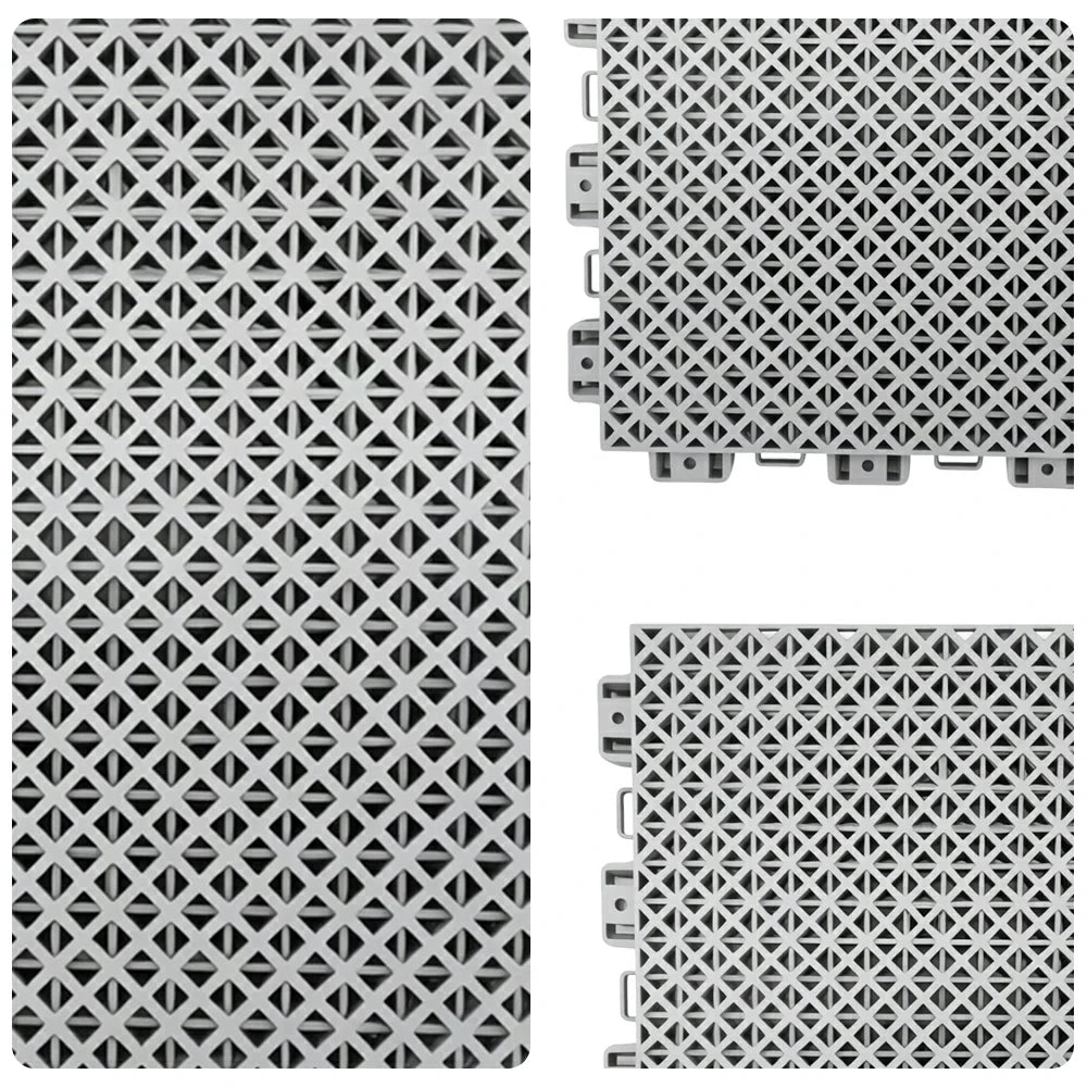 DUNK MASTER Interlocking Sports Floor Tiles - Bamboo Pattern Anti-Slip Court Flooring Modular Tiles for Basketball Courts 10/20/30 Square Meters - Light Grey