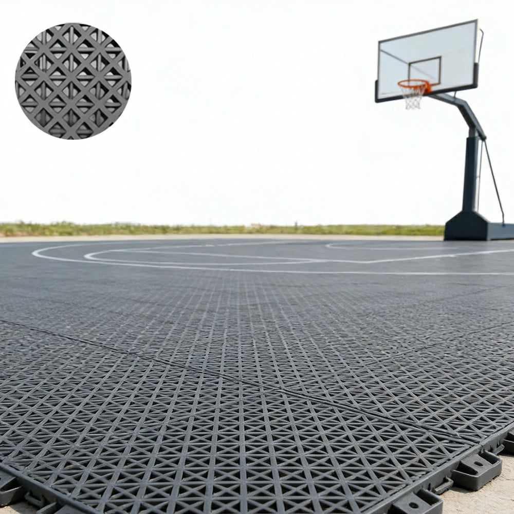 DUNK MASTER Interlocking Sports Floor Tiles - Bamboo Pattern Anti-Slip Court Flooring Modular Tiles for Basketball Courts 10/20/30 Square Meters - Dark Grey