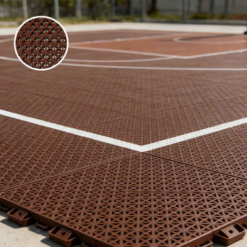 DUNK MASTER Interlocking Sports Floor Tiles - Bamboo Pattern Anti-Slip Court Flooring Modular Tiles for Basketball Courts 10/20/30 Square Meters - Coffee