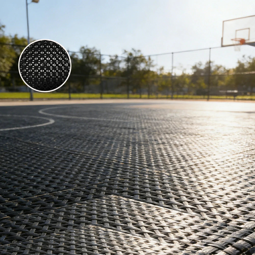 DUNK MASTER Interlocking Sports Floor Tiles - Bamboo Pattern Anti-Slip Court Flooring Modular Tiles for Basketball Courts 10/20/30 Square Meters - Black