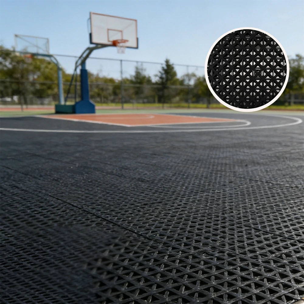DUNK MASTER Interlocking Sports Floor Tiles - Bamboo Pattern Anti-Slip Court Flooring Modular Tiles for Basketball Courts 10/20/30 Square Meters - Black