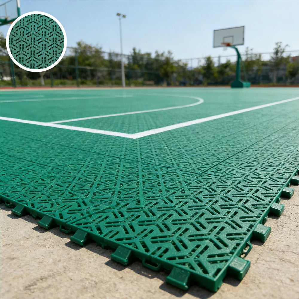 DUNK MASTER Interlocking Sports Floor Tiles - Flight Key Plus Anti-Slip Court Flooring Modular Tiles for Basketball Courts 10/20/30 Square Meters - Dark Green