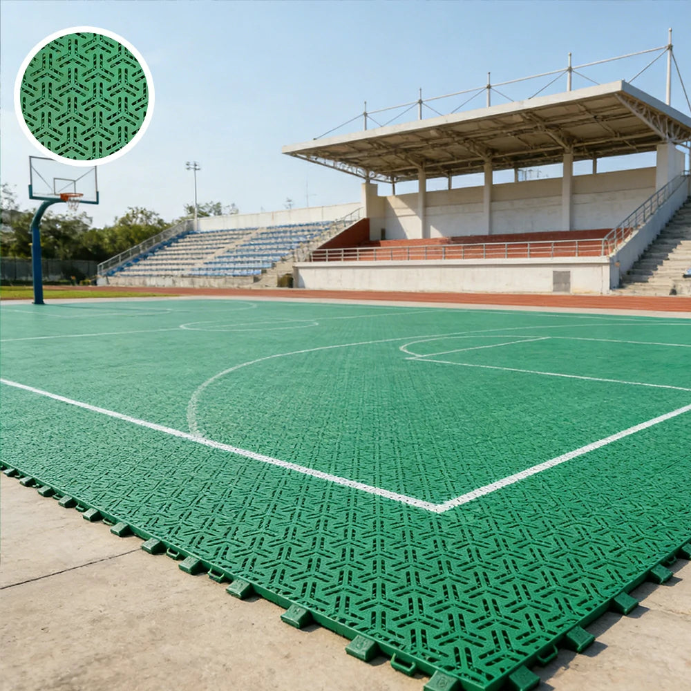 DUNK MASTER Interlocking Sports Floor Tiles - Flight Key Plus Anti-Slip Court Flooring Modular Tiles for Basketball Courts 10/20/30 Square Meters - Grass Green