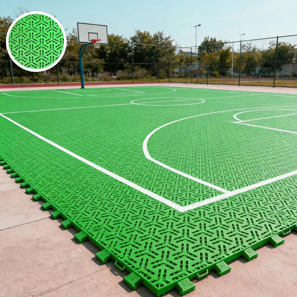 DUNK MASTER Interlocking Sports Floor Tiles - Flight Key Plus Anti-Slip Court Flooring Modular Tiles for Basketball Courts 10/20/30 Square Meters - Apple Green