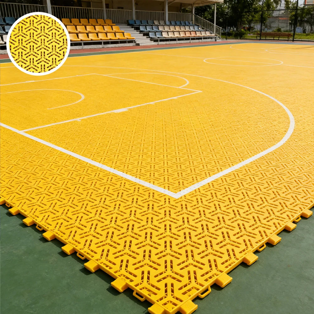DUNK MASTER Interlocking Sports Floor Tiles - Flight Key Plus Anti-Slip Court Flooring Modular Tiles for Basketball Courts 10/20/30 Square Meters - Yellow