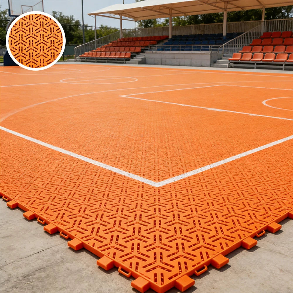 DUNK MASTER Interlocking Sports Floor Tiles - Flight Key Plus Anti-Slip Court Flooring Modular Tiles for Basketball Courts 10/20/30 Square Meters - Orange