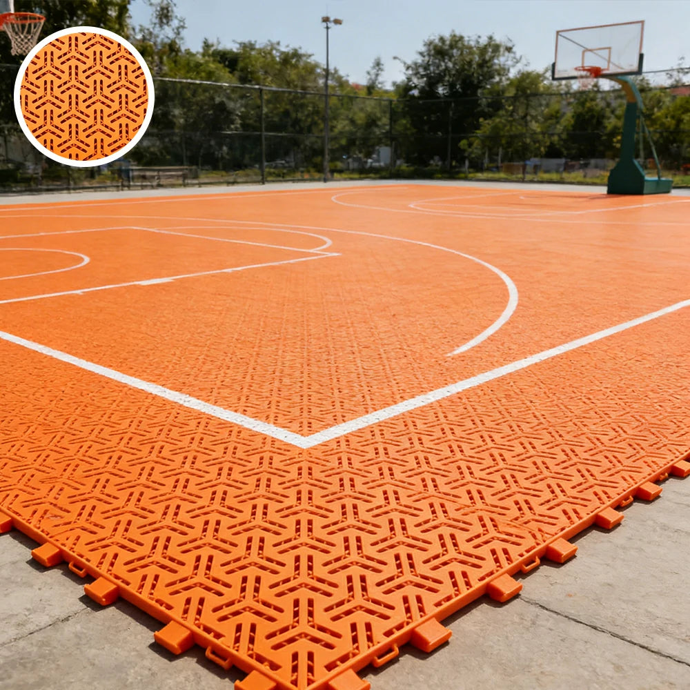 DUNK MASTER Interlocking Sports Floor Tiles - Flight Key Plus Anti-Slip Court Flooring Modular Tiles for Basketball Courts 10/20/30 Square Meters - Orange