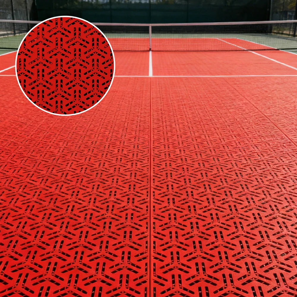 DUNK MASTER Interlocking Sports Floor Tiles - Flight Key Plus Anti-Slip Court Flooring Modular Tiles for Basketball Courts 10/20/30 Square Meters - Red