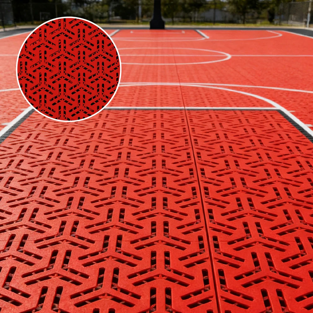 DUNK MASTER Interlocking Sports Floor Tiles - Flight Key Plus Anti-Slip Court Flooring Modular Tiles for Basketball Courts 10/20/30 Square Meters - Red