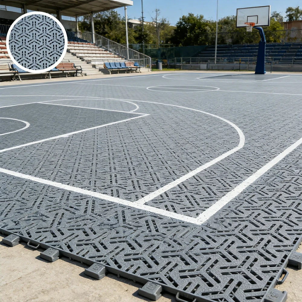 DUNK MASTER Interlocking Sports Floor Tiles - Flight Key Plus Anti-Slip Court Flooring Modular Tiles for Basketball Courts 10/20/30 Square Meters - Light Grey