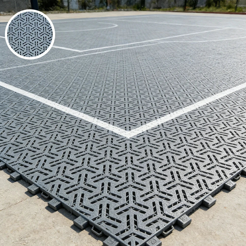 DUNK MASTER Interlocking Sports Floor Tiles - Flight Key Plus Anti-Slip Court Flooring Modular Tiles for Basketball Courts 10/20/30 Square Meters - Light Grey