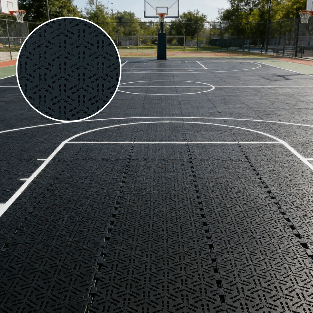 DUNK MASTER Interlocking Sports Floor Tiles - Flight Key Plus Anti-Slip Court Flooring Modular Tiles for Basketball Courts 10/20/30 Square Meters - Black