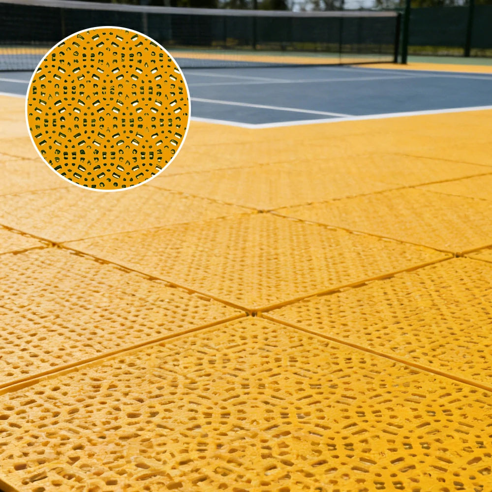 DUNK MASTER Interlocking Sports Floor Tiles - Anti-Slip Shock Absorbing Modular Court Flooring for Basketball Courts 10/20/30 Square Meters - Yellow