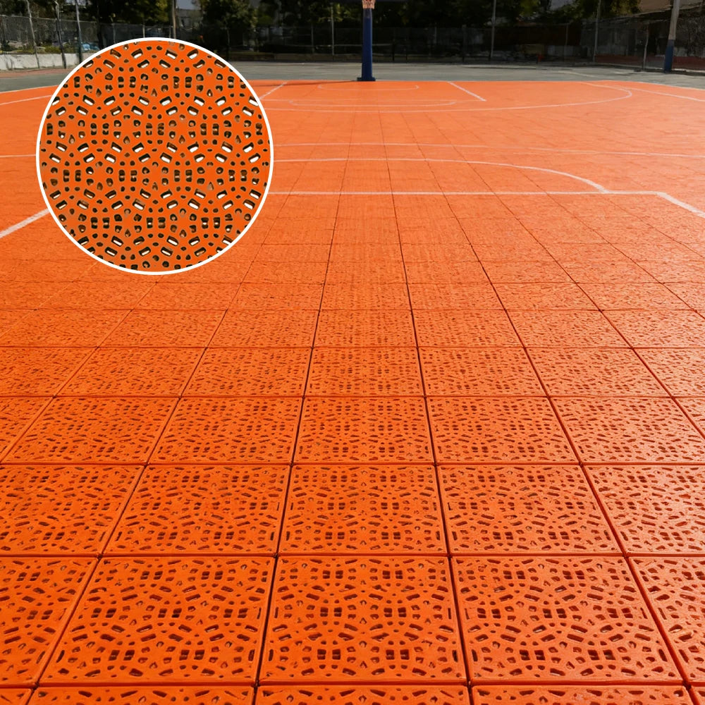 DUNK MASTER Interlocking Sports Floor Tiles - Anti-Slip Shock Absorbing Modular Court Flooring for Basketball Courts 10/20/30 Square Meters - Orange