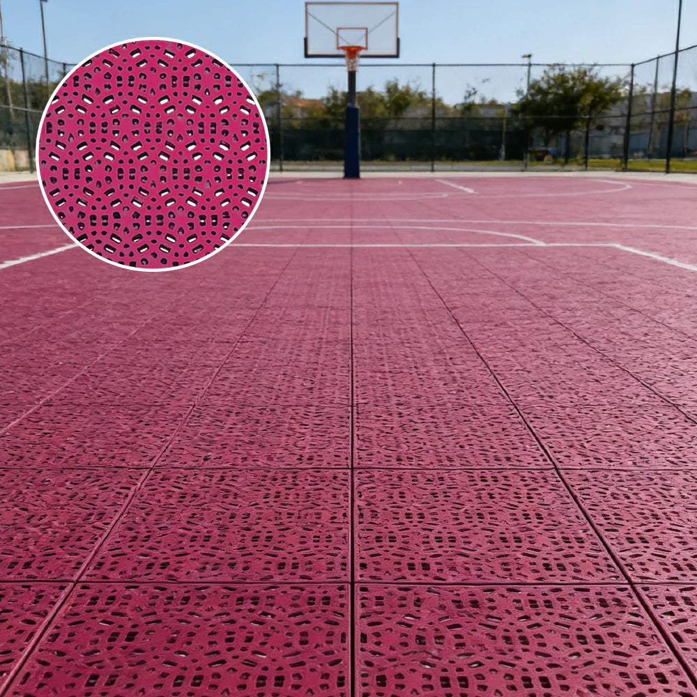 DUNK MASTER Interlocking Sports Floor Tiles - Anti-Slip Shock Absorbing Modular Court Flooring for Basketball Courts 10/20/30 Square Meters - Rose Red