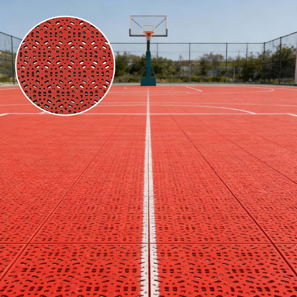 DUNK MASTER Interlocking Sports Floor Tiles - Anti-Slip Shock Absorbing Modular Court Flooring for Basketball Courts 10/20/30 Square Meters - Red