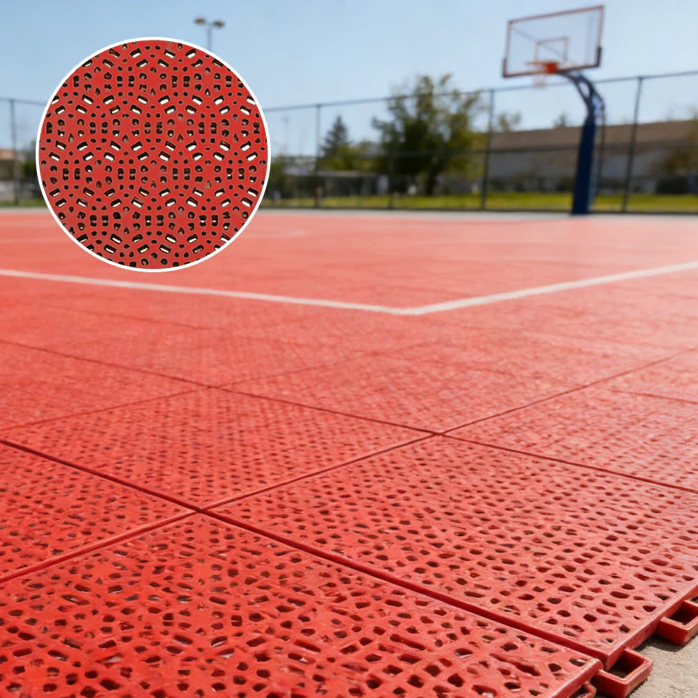 DUNK MASTER Interlocking Sports Floor Tiles - Anti-Slip Shock Absorbing Modular Court Flooring for Basketball Courts 10/20/30 Square Meters - Red