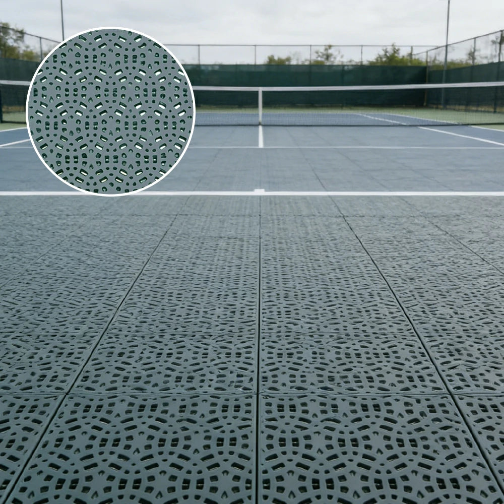 DUNK MASTER Interlocking Sports Floor Tiles - Anti-Slip Shock Absorbing Modular Court Flooring for Basketball Courts 10/20/30 Square Meters - Light Grey