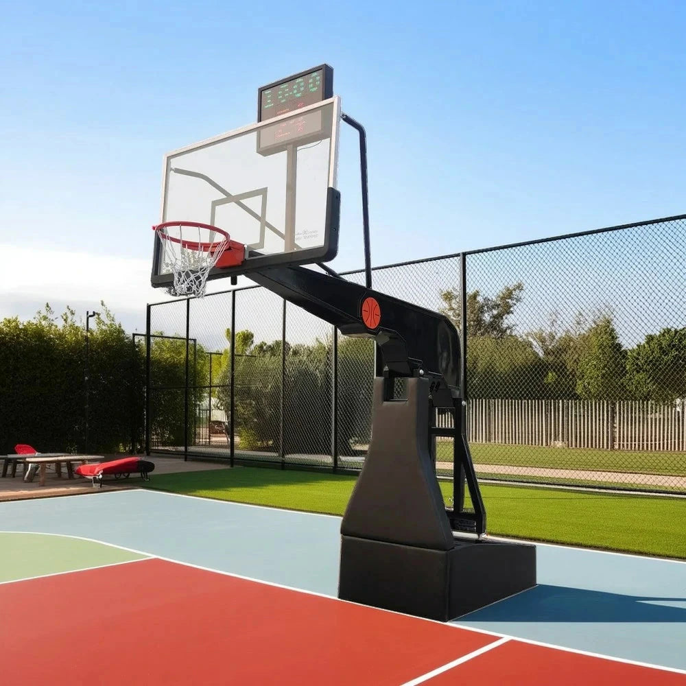 DUNK MASTER Basketball Hoops - Electric Lift, 12mm Tempered Glass Backboard, 3.05m Rim, Court-Grade Design with Triple-Spring Rim & Safety Padding