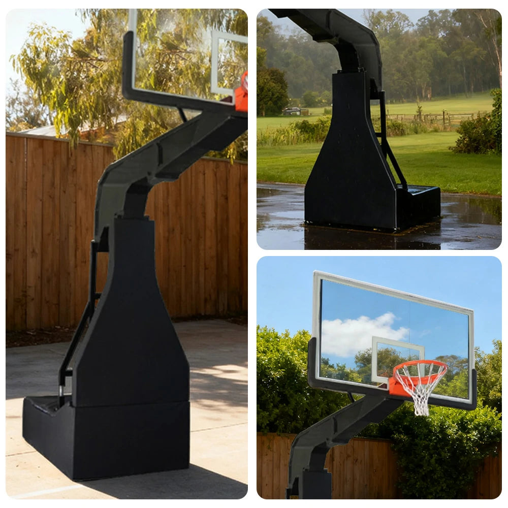DUNK MASTER Basketball Hoops - Electric Hydraulic Lift, 10mm Tempered Glass Backboard, 3.05m Rim Height, Foldable Design & Easy Mobility
