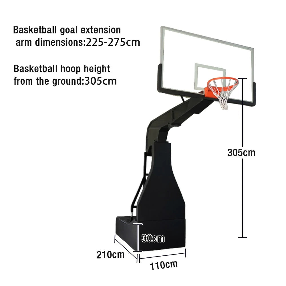 DUNK MASTER Basketball Hoops - Electric Hydraulic Lift, 10mm Tempered Glass Backboard, 3.05m Rim Height, Foldable Design & Easy Mobility