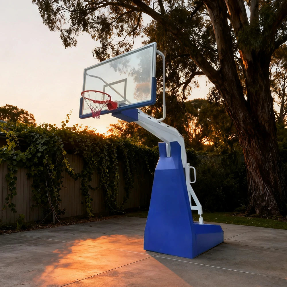 DUNK MASTER Basketball Hoops - Electric Hydraulic Lift, 10mm Tempered Glass Backboard, 3.05m Rim Height, Triple-Spring Rim & Safety Padding