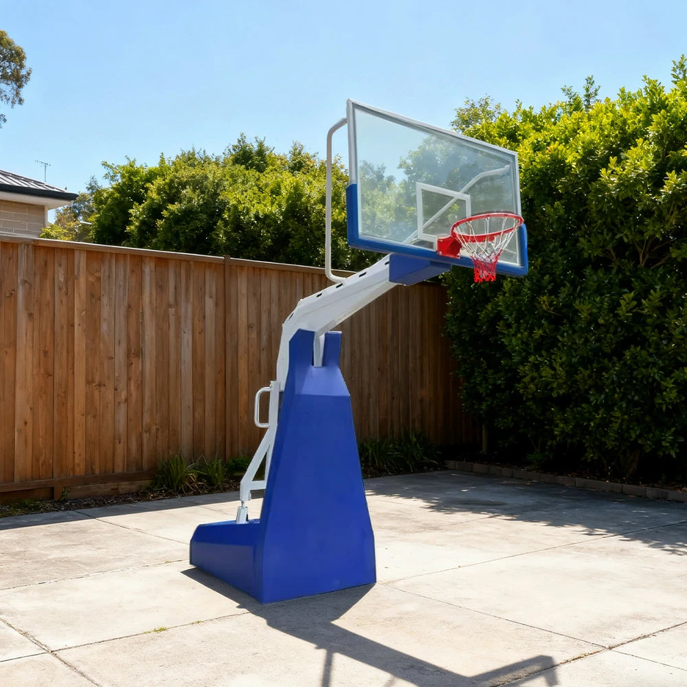 DUNK MASTER Basketball Hoops - Electric Hydraulic Lift, 10mm Tempered Glass Backboard, 3.05m Rim Height, Triple-Spring Rim & Safety Padding