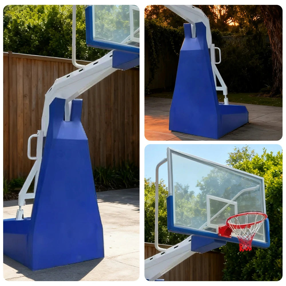 DUNK MASTER Basketball Hoops - Electric Hydraulic Lift, 10mm Tempered Glass Backboard, 3.05m Rim Height, Triple-Spring Rim & Safety Padding