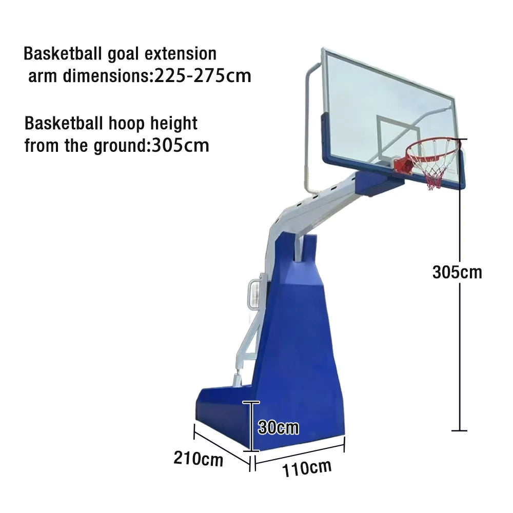 DUNK MASTER Basketball Hoops - Electric Hydraulic Lift, 10mm Tempered Glass Backboard, 3.05m Rim Height, Triple-Spring Rim & Safety Padding