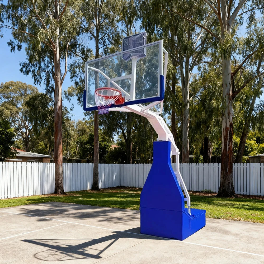 DUNK MASTER Basketball Hoops - Electric Hydraulic Lift, 10mm Tempered Glass Backboard, 3.05m Rim Height, Durable Heavy-Duty Base for Stability