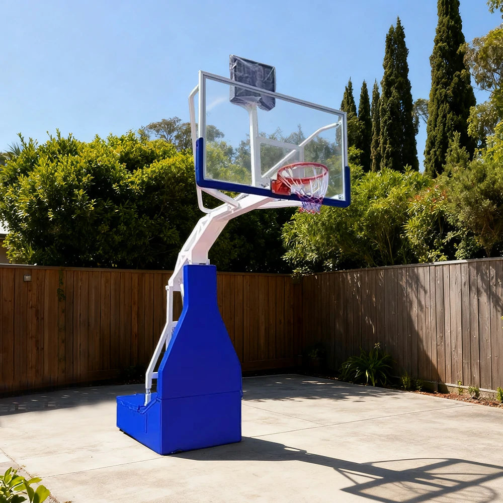DUNK MASTER Basketball Hoops - Electric Hydraulic Lift, 10mm Tempered Glass Backboard, 3.05m Rim Height, Durable Heavy-Duty Base for Stability