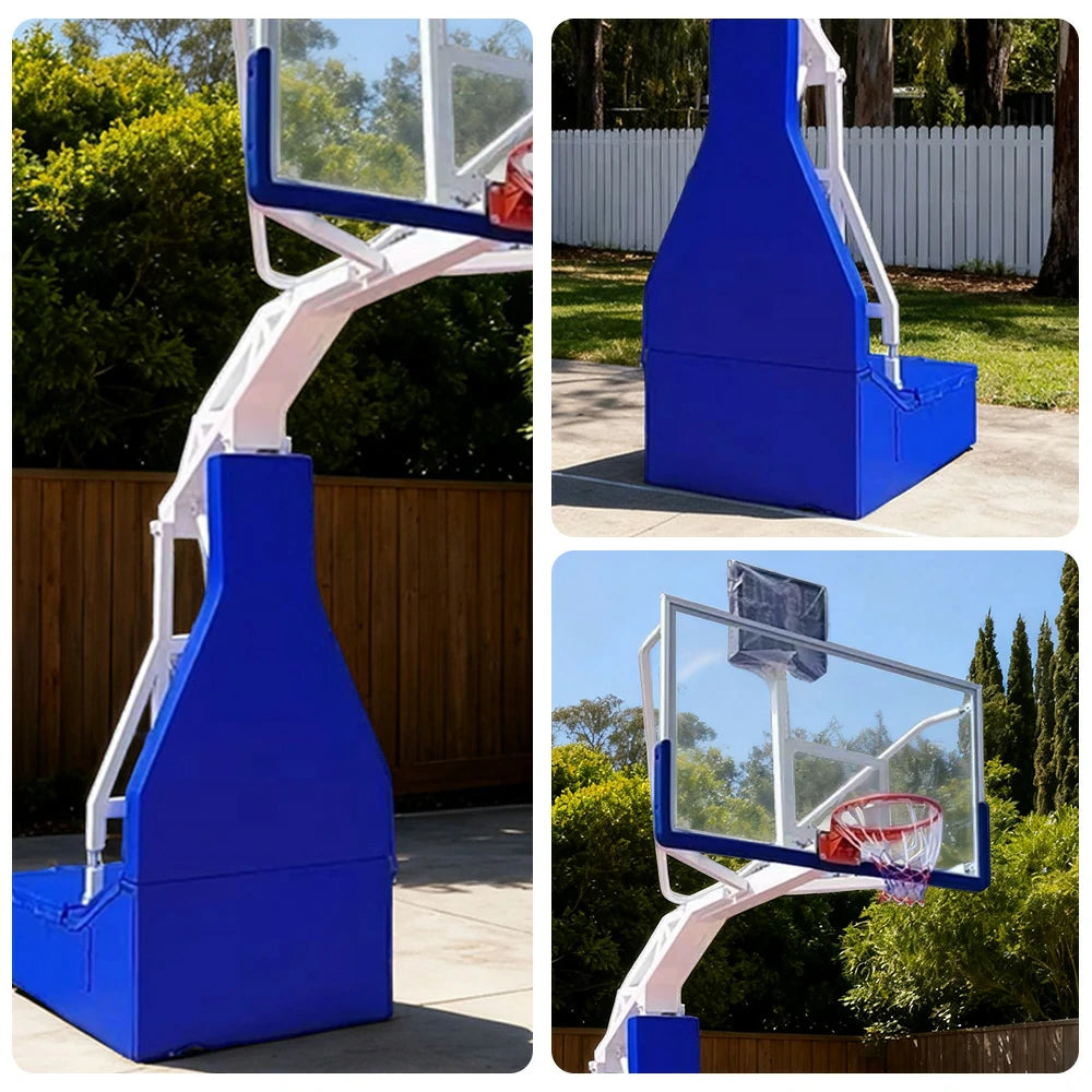 DUNK MASTER Basketball Hoops - Electric Hydraulic Lift, 10mm Tempered Glass Backboard, 3.05m Rim Height, Durable Heavy-Duty Base for Stability