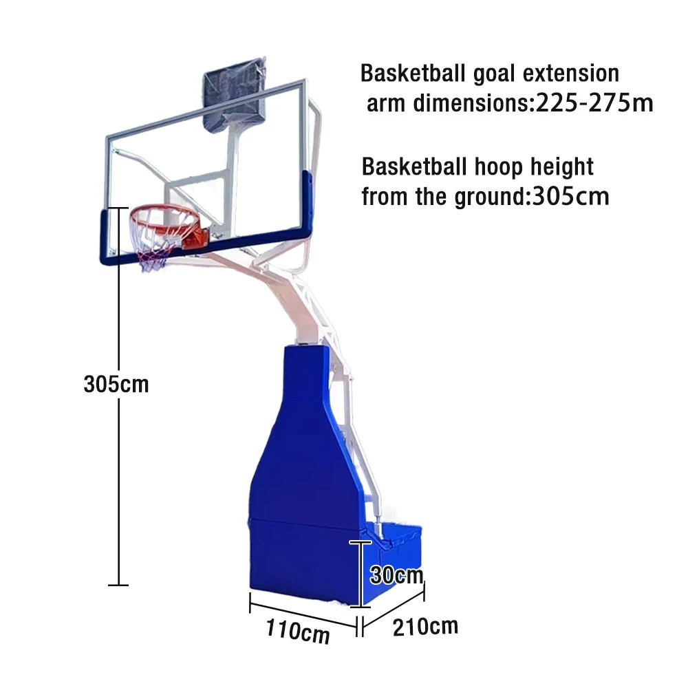 DUNK MASTER Basketball Hoops - Electric Hydraulic Lift, 10mm Tempered Glass Backboard, 3.05m Rim Height, Durable Heavy-Duty Base for Stability