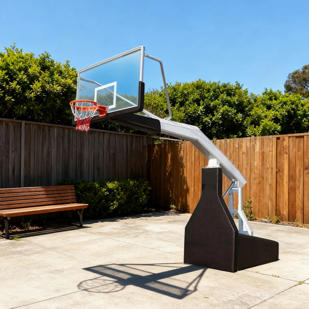 DUNK MASTER Basketball Hoops - Electric Hydraulic Lift, 10mm Tempered Glass Backboard, 3.05m Rim Height, Durable Heavy-Duty Base for Stability - Black