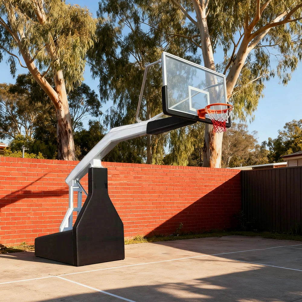 DUNK MASTER Basketball Hoops - Electric Hydraulic Lift, 10mm Tempered Glass Backboard, 3.05m Rim Height, Durable Heavy-Duty Base for Stability - Black