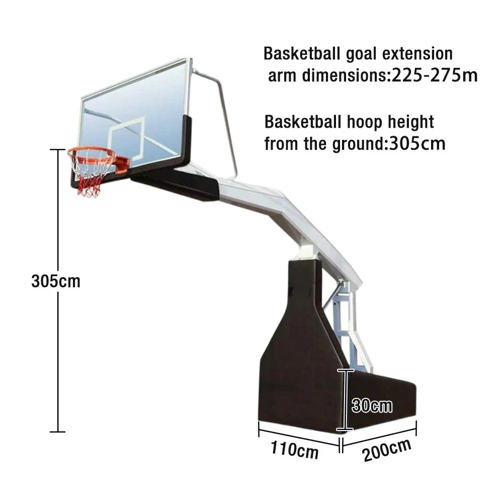 DUNK MASTER Basketball Hoops - Electric Hydraulic Lift, 10mm Tempered Glass Backboard, 3.05m Rim Height, Durable Heavy-Duty Base for Stability - Black
