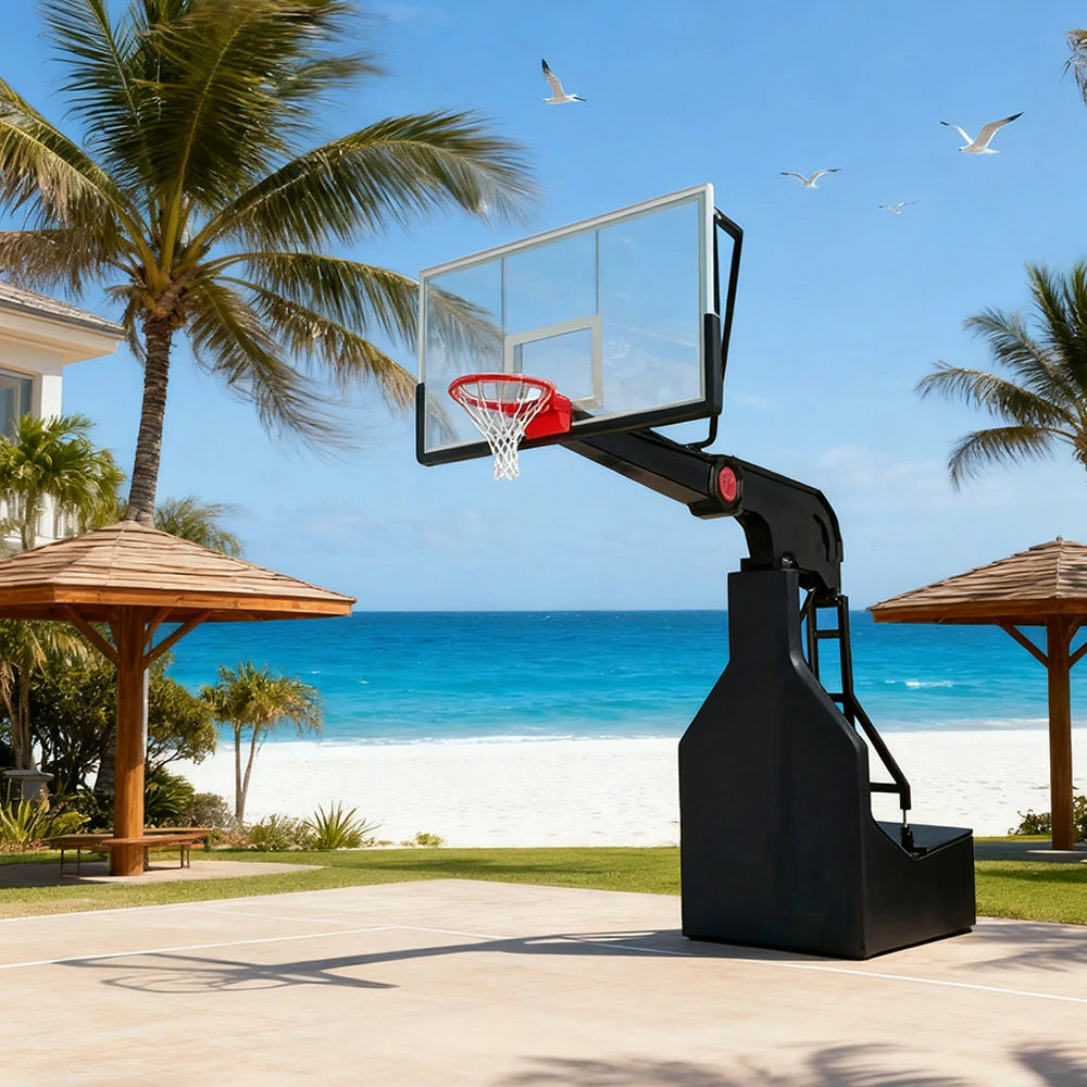 DUNK MASTER Basketball Hoops - Manual Hydraulic Lift, 10mm Tempered Glass Backboard, 3.05m Rim Height, Full-Size Competition Standard Design