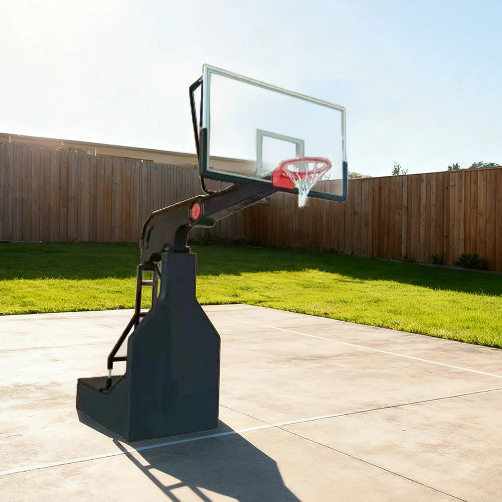 DUNK MASTER Basketball Hoops - Manual Hydraulic Lift, 10mm Tempered Glass Backboard, 3.05m Rim Height, Full-Size Competition Standard Design