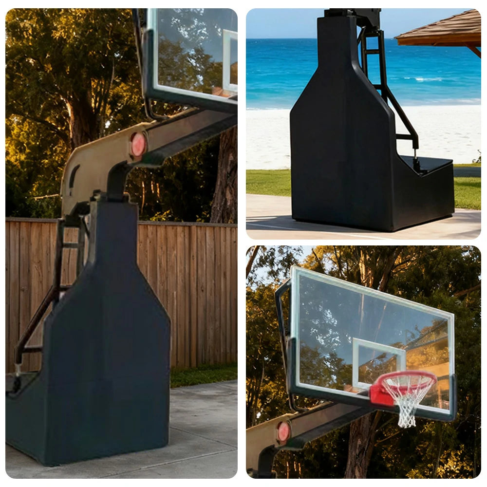 DUNK MASTER Basketball Hoops - Manual Hydraulic Lift, 10mm Tempered Glass Backboard, 3.05m Rim Height, Full-Size Competition Standard Design